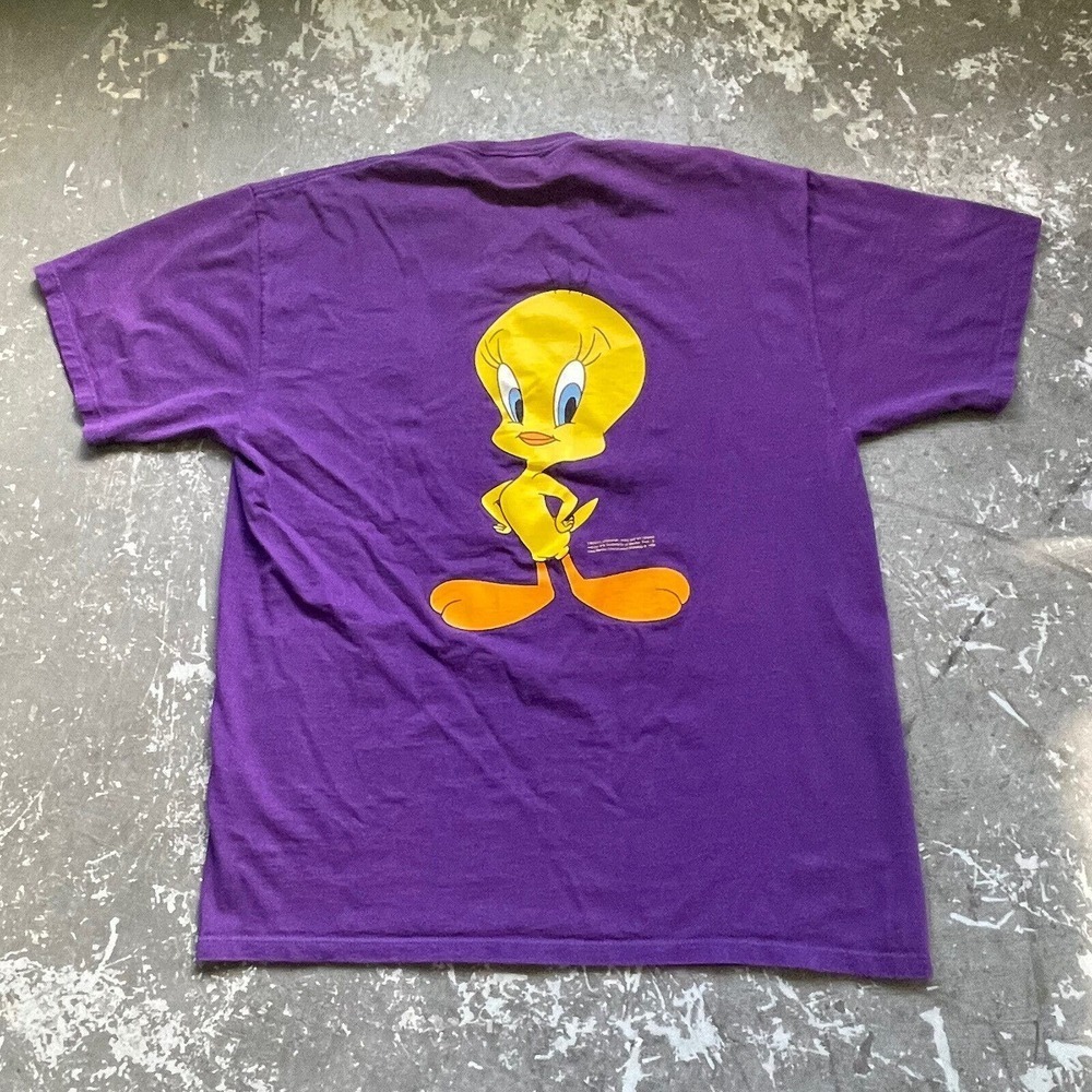 Vintage 90s Tweety 1993 Warner Bros Velva Sheen XL T Shirt Embroidered Chest‎